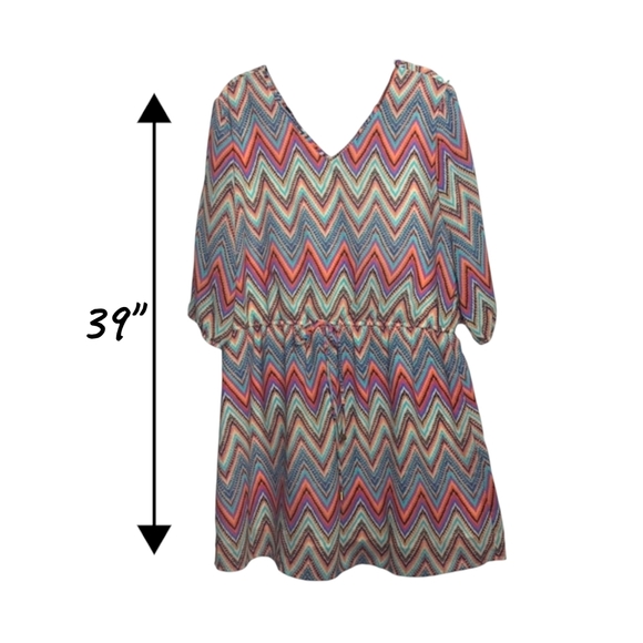 Speed Control | Chevron Print 3/4 Sleeve Midi Dress | Multi Color | 2X Plus Size - Picture 3 of 7
